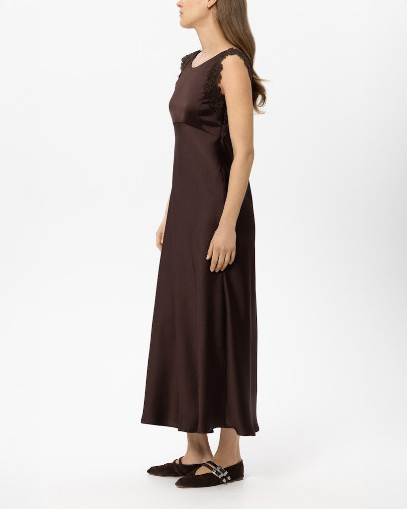 Lace Detail Satin Dress - Marone