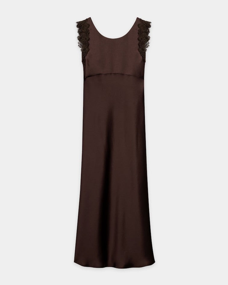 Lace Detail Satin Dress - Marone