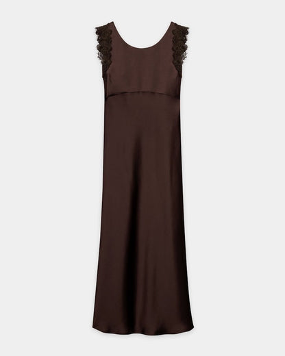 Lace Detail Satin Dress - Marone