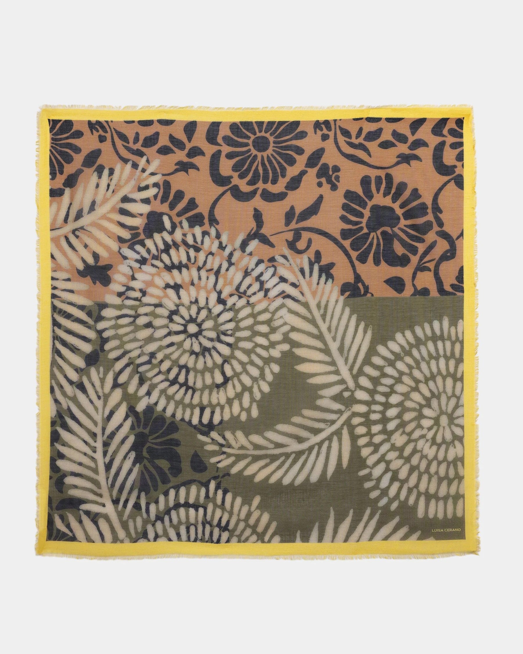 Leaf Print Cotton Scarf - Multi