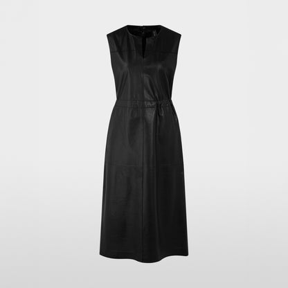 Leather Gather Waist Dress - Black