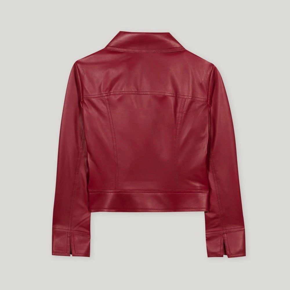 Leather Jacket - Berry Red