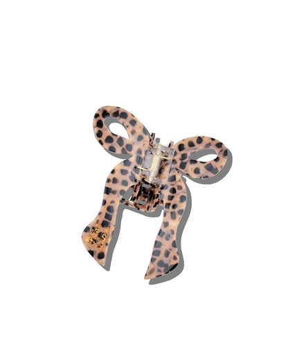 Leopard Bow Hair Clip - Brown