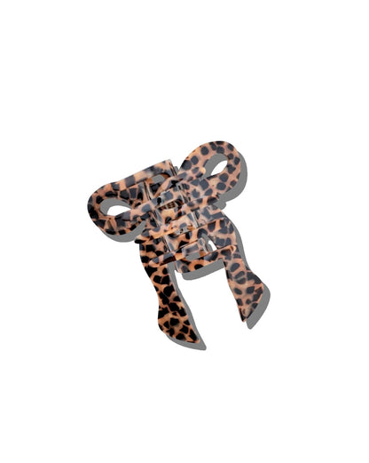 Leopard Bow Hair Clip - Brown