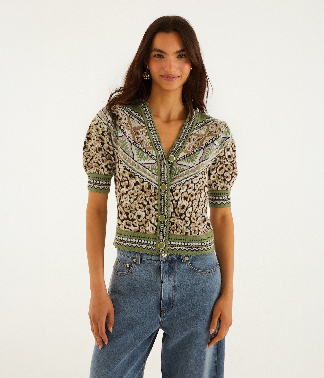 Leopard Knit Short Sleeve Cardigan - Primitive Leopard Brown