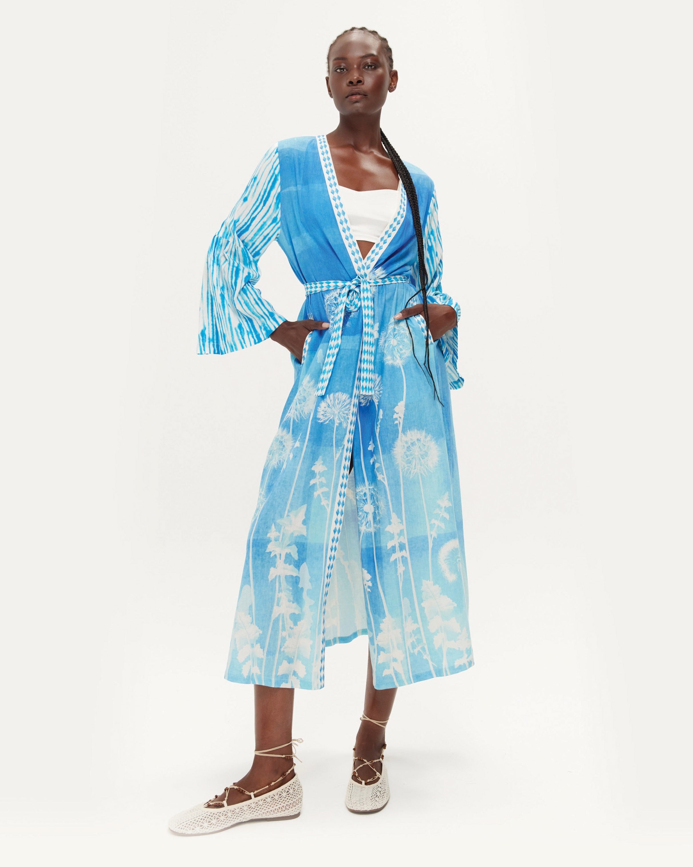 Lina Kimono Dress - Indigo Garden