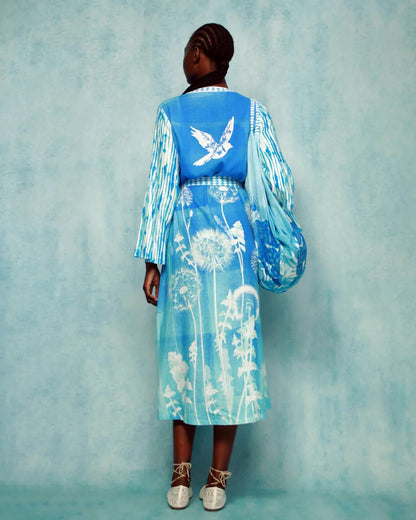 Lina Kimono Dress - Indigo Garden