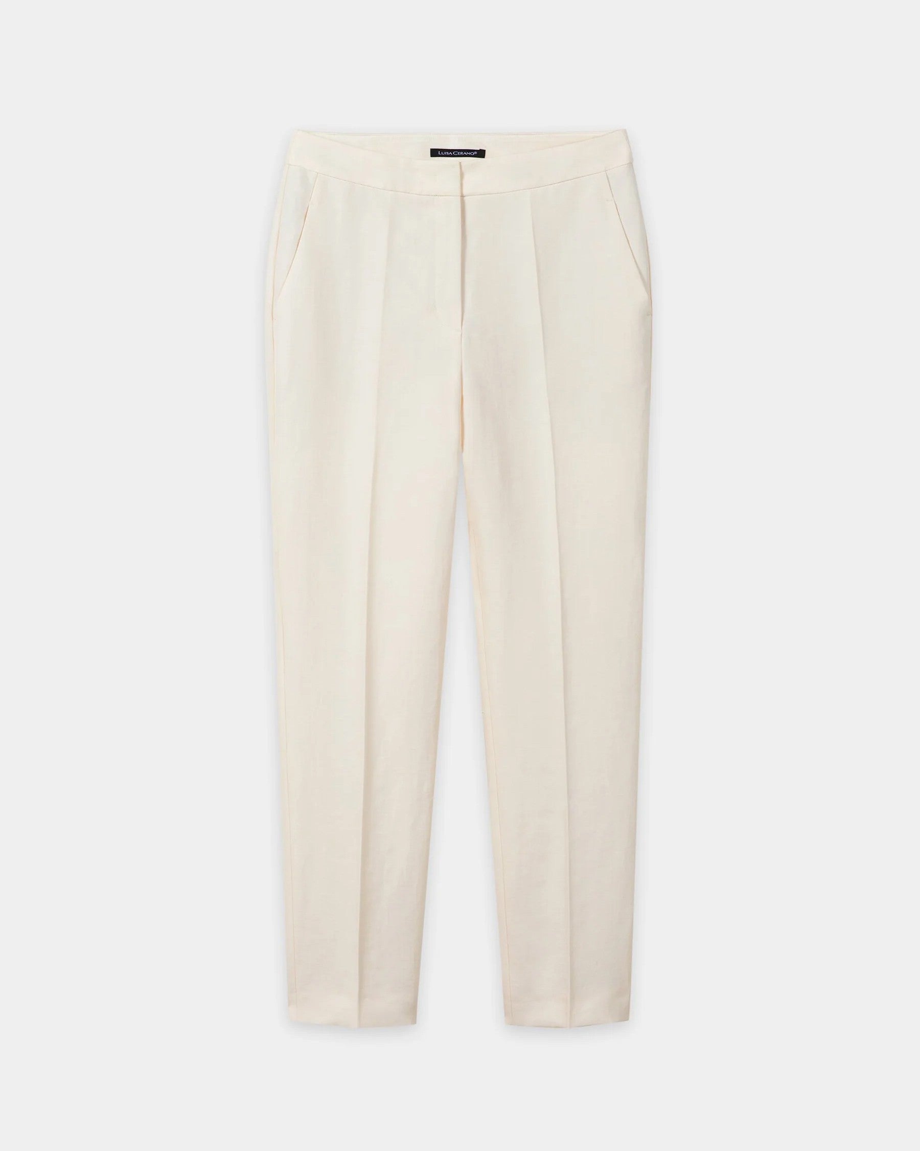 Linen Blend Tapered Trousers - Milk