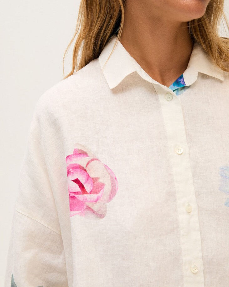 Linen Flower Shirt - White