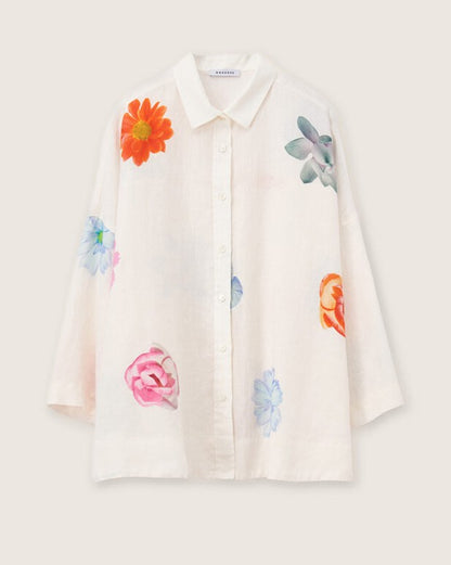 Linen Flower Shirt - White