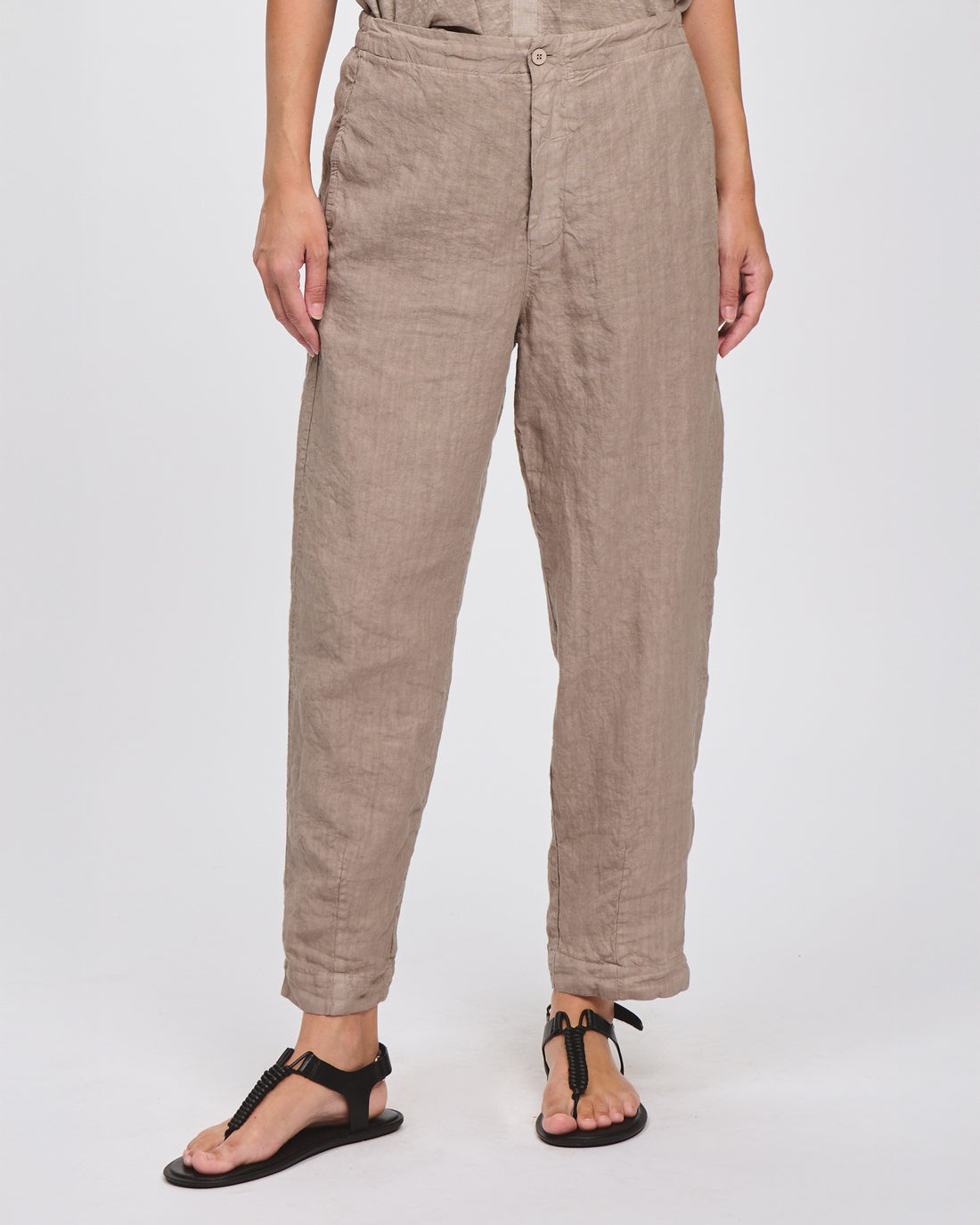Linen Tapered Elastic Back Trouser - Rope