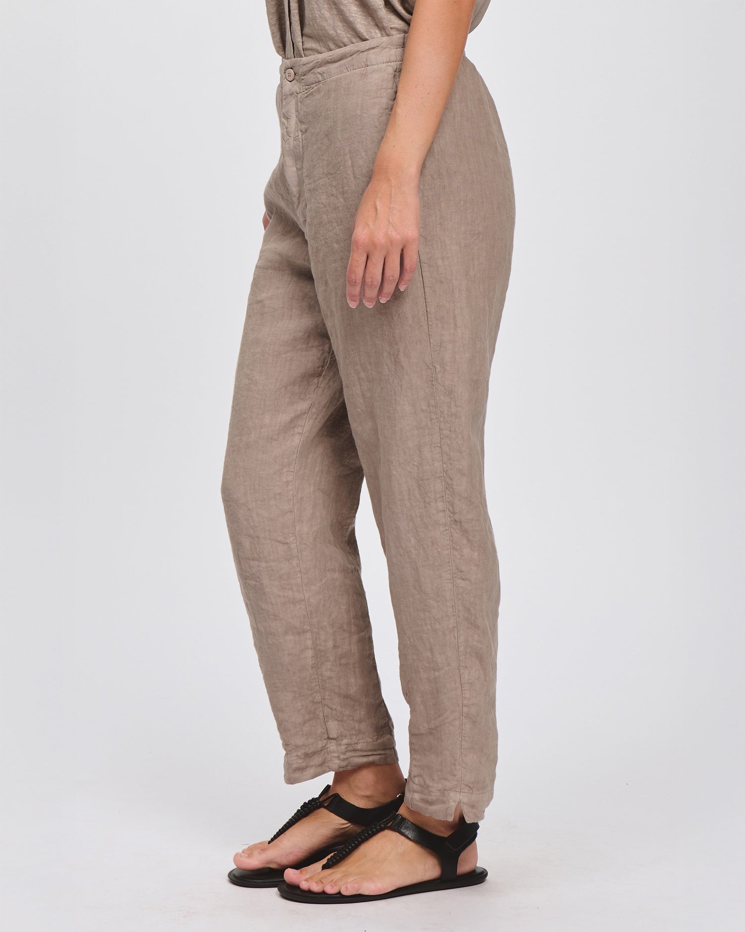 Linen Tapered Elastic Back Trouser - Rope