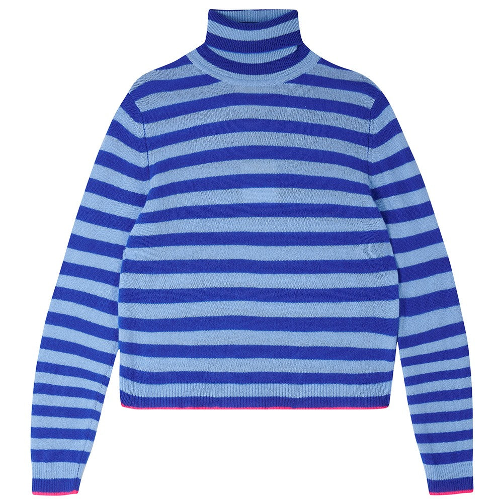 Little Stripe Roll Collar - Wedgewood/Bright Blue Neon