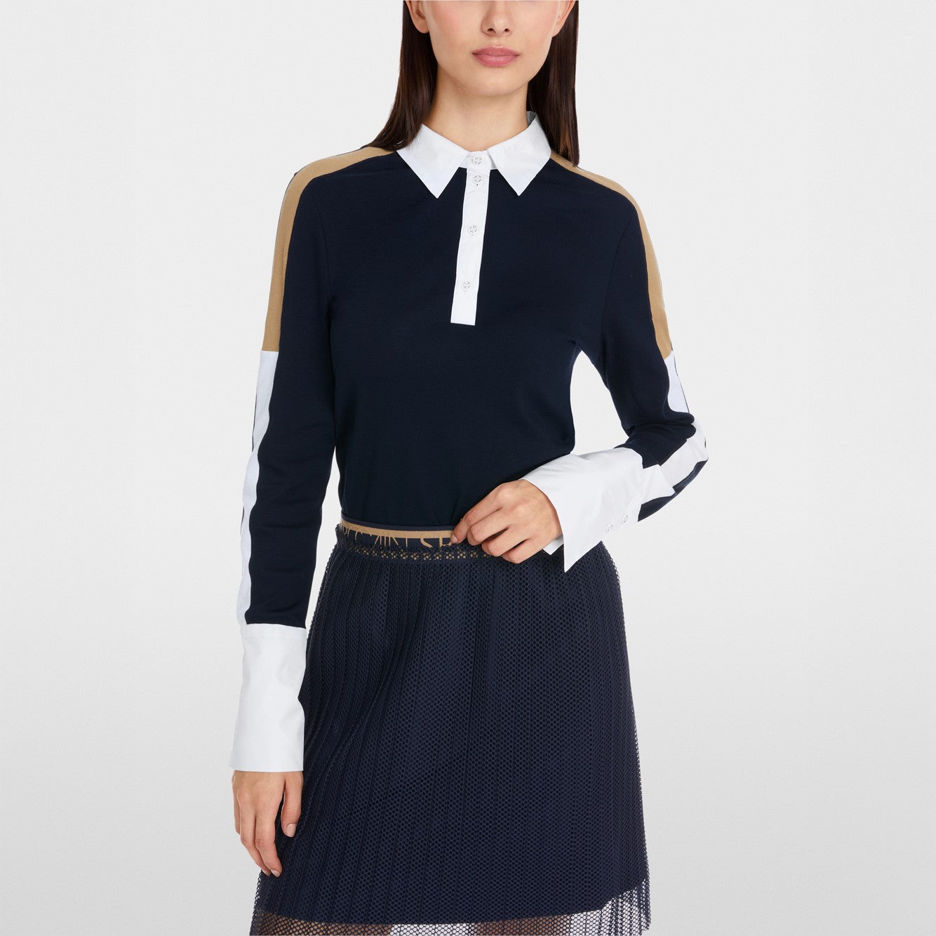 Long Sleeve Cotton Polo Shirt - Navy