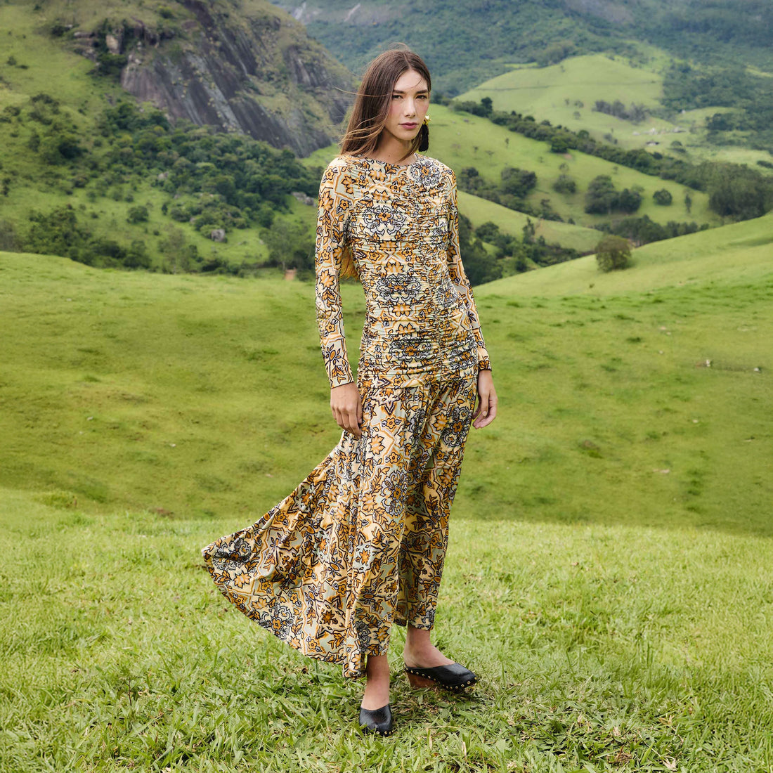 Long Sleeve Maxi Dress - Winter Tapestry Blue