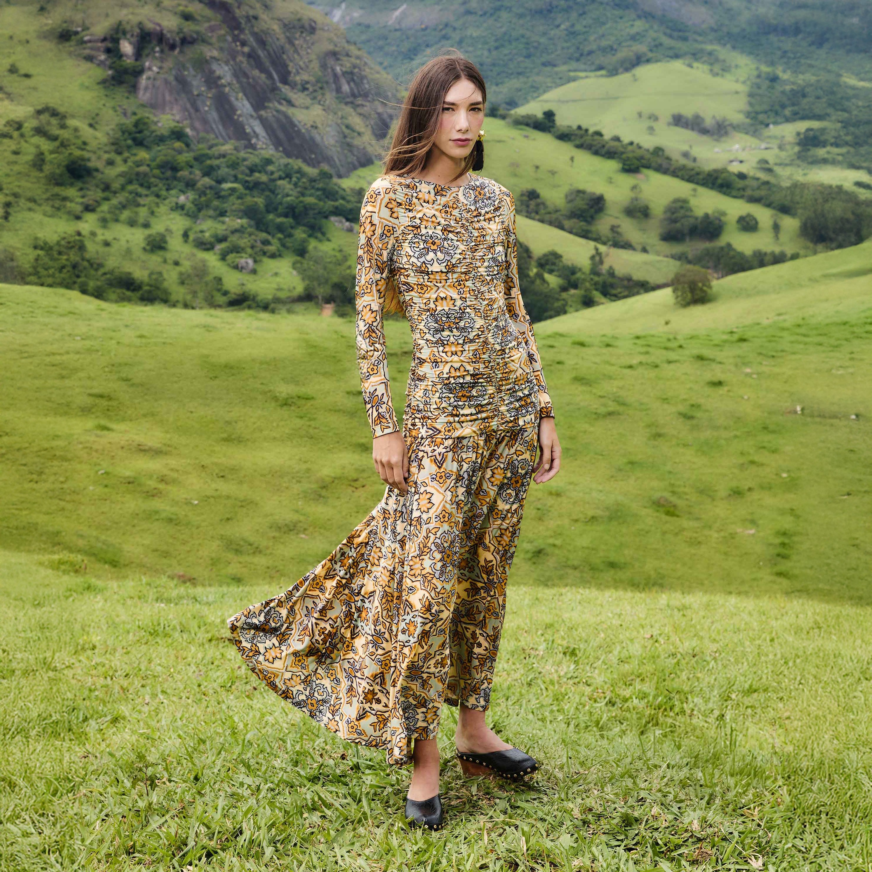 Long Sleeve Maxi Dress - Winter Tapestry Blue