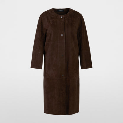 Long Suede Coat - Dark Wood