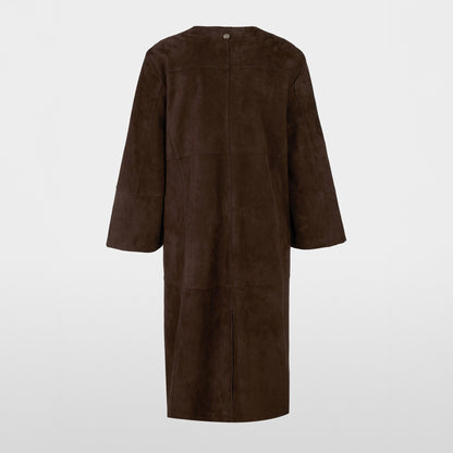 Long Suede Coat - Dark Wood