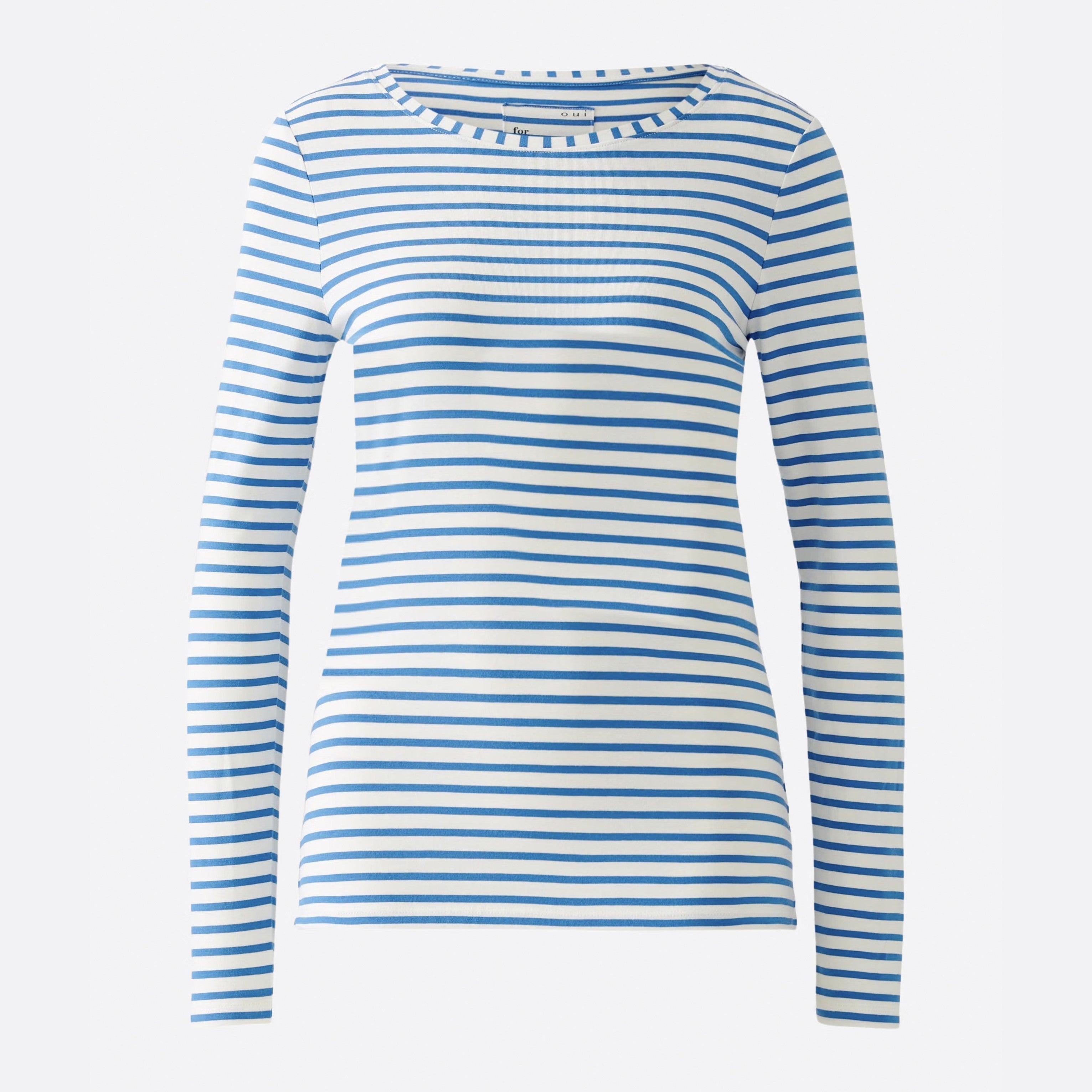 Long Sleeve Stripe T-Shirt - Off White / Blue