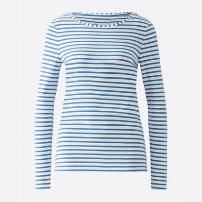 Long Sleeve Stripe T-Shirt - Off White / Blue