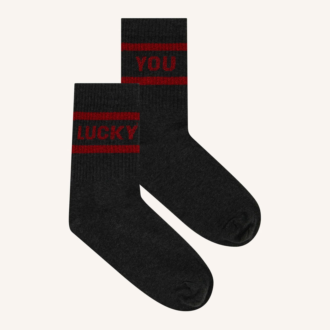 Lucky Sparkle Dark Grey Socks - Wine
