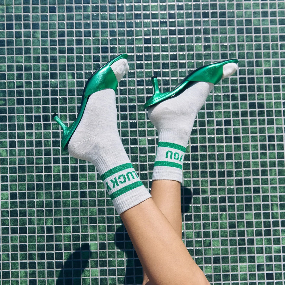 Lucky Sparkle Grey Socks - Spring Green