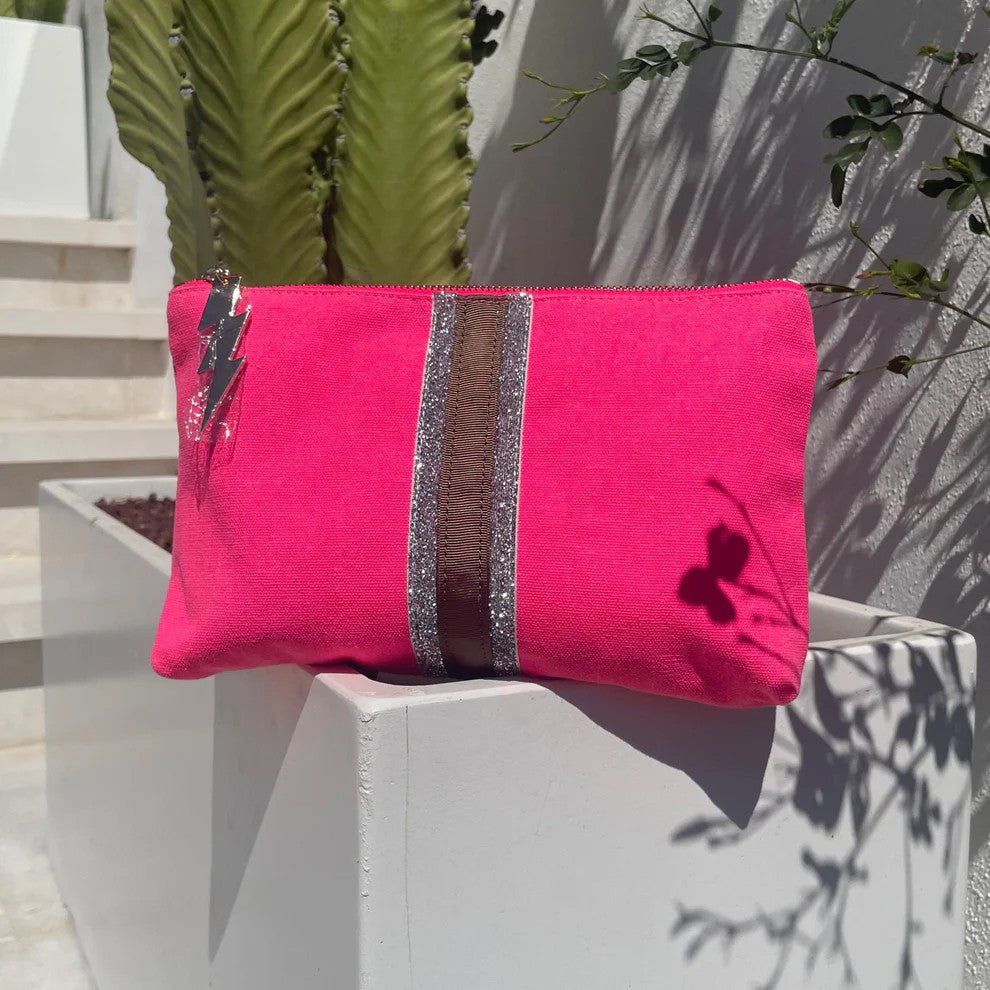 Lucky Stripe Clutch - Bright Pink