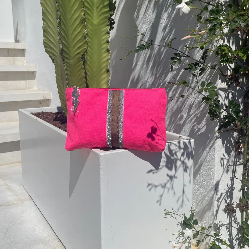 Lucky Stripe Clutch - Bright Pink
