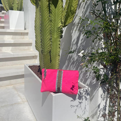 Lucky Stripe Clutch - Bright Pink