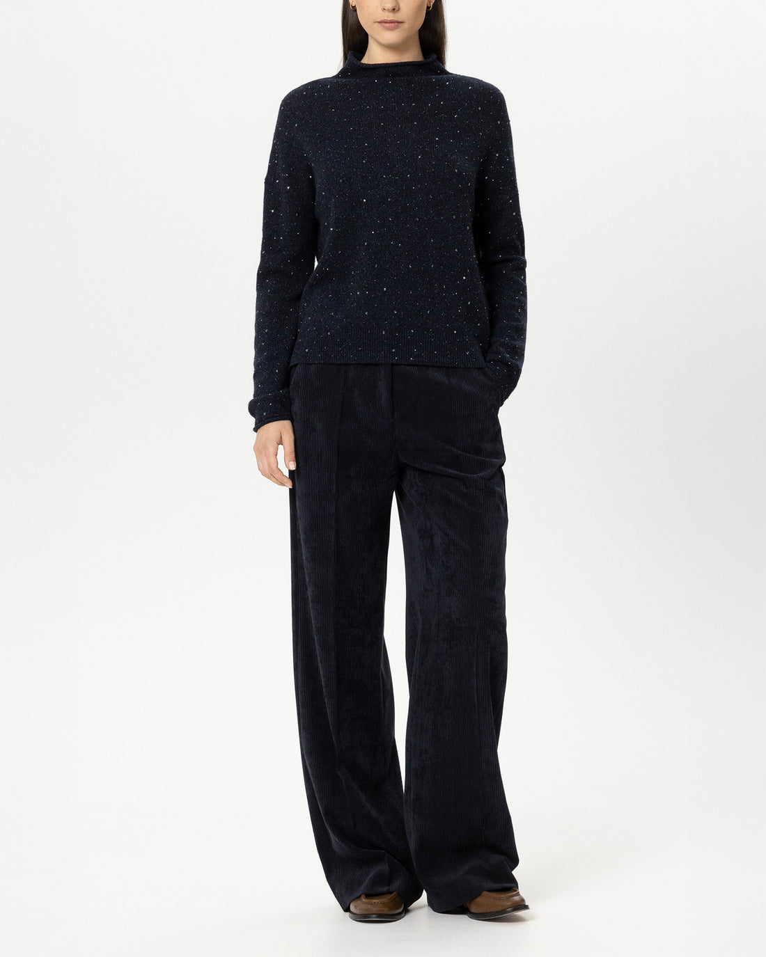 Wide Leg Cord Trousers - Winter Navy