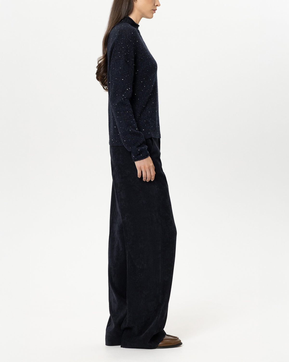 Wide Leg Cord Trousers - Winter Navy