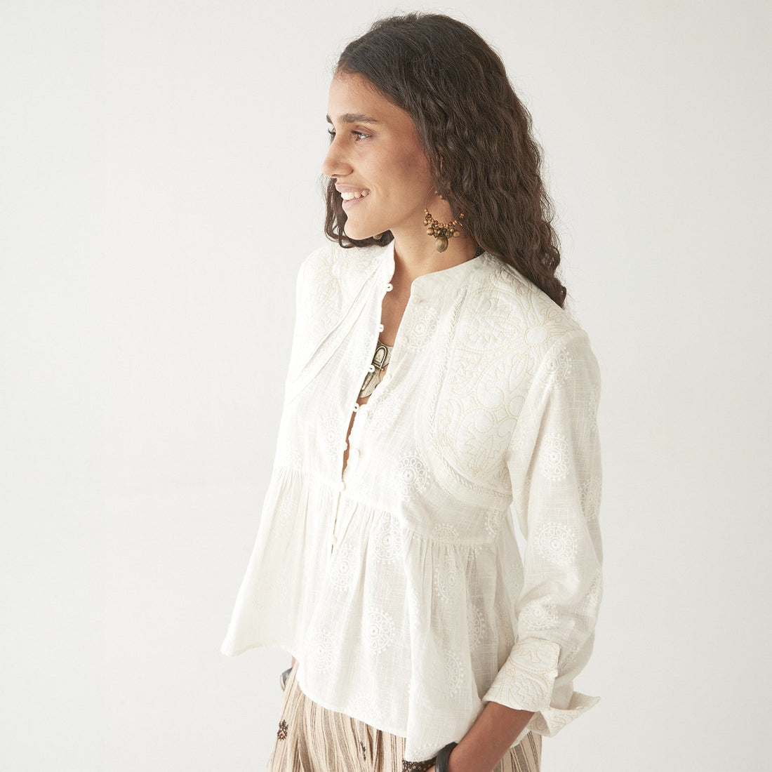 Ariana Quilted Shoulder Blouse - Ivory