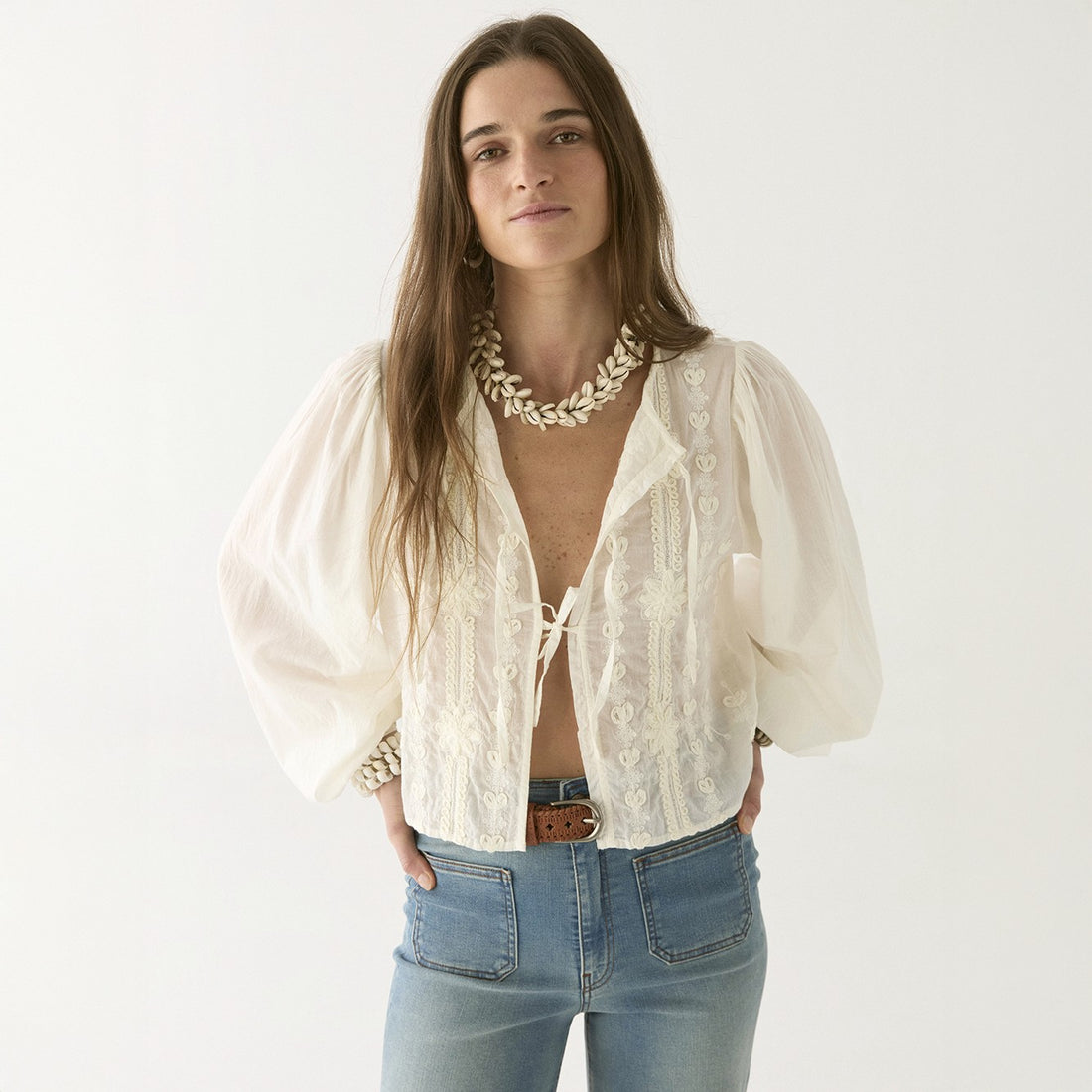 Ludovica Tie Front Top - Ivory