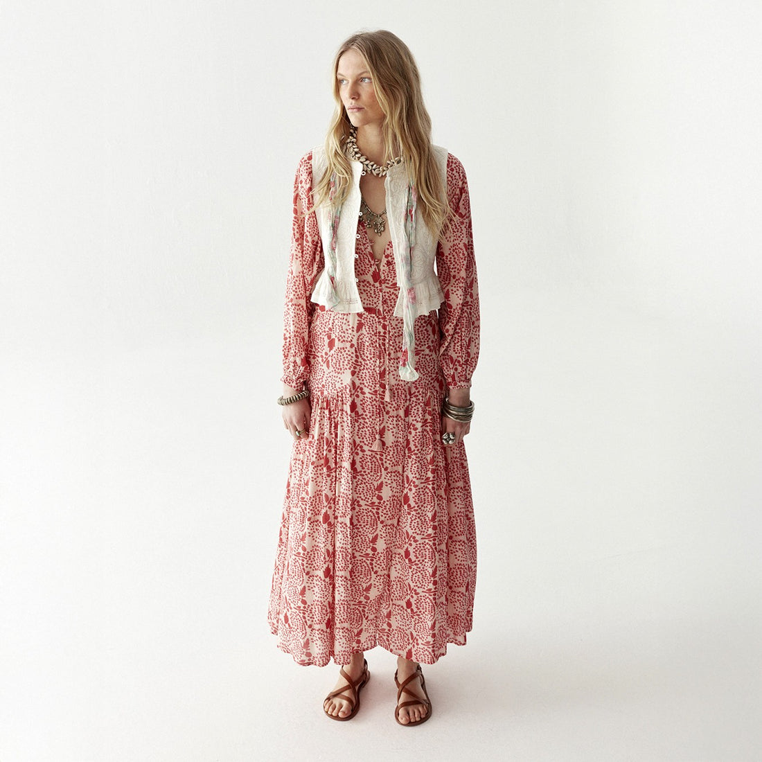 Irene Long Sleeve Button Dress - Pink Martini
