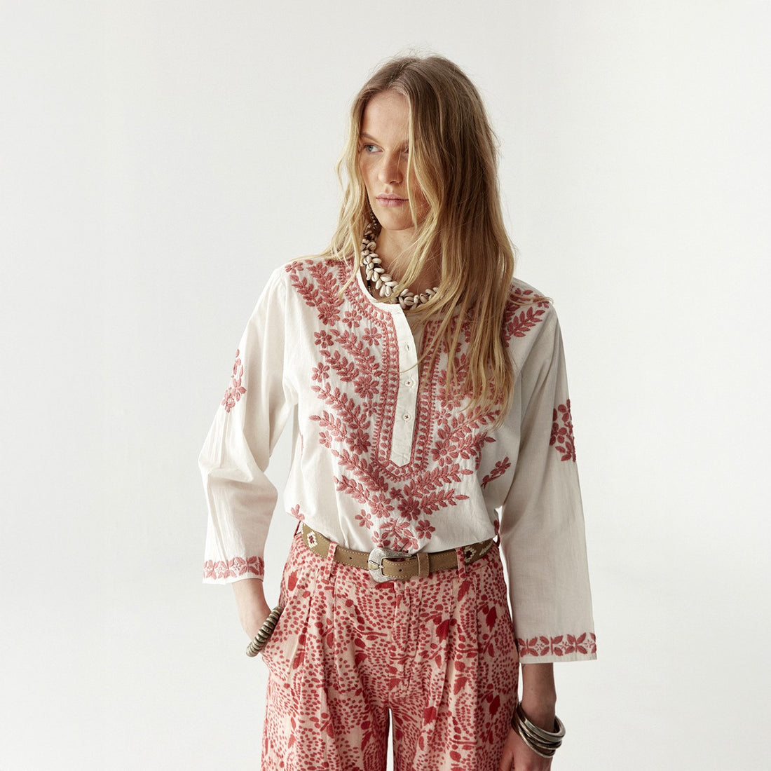 Shyla Embroidery Smock Blouse - Azzuro