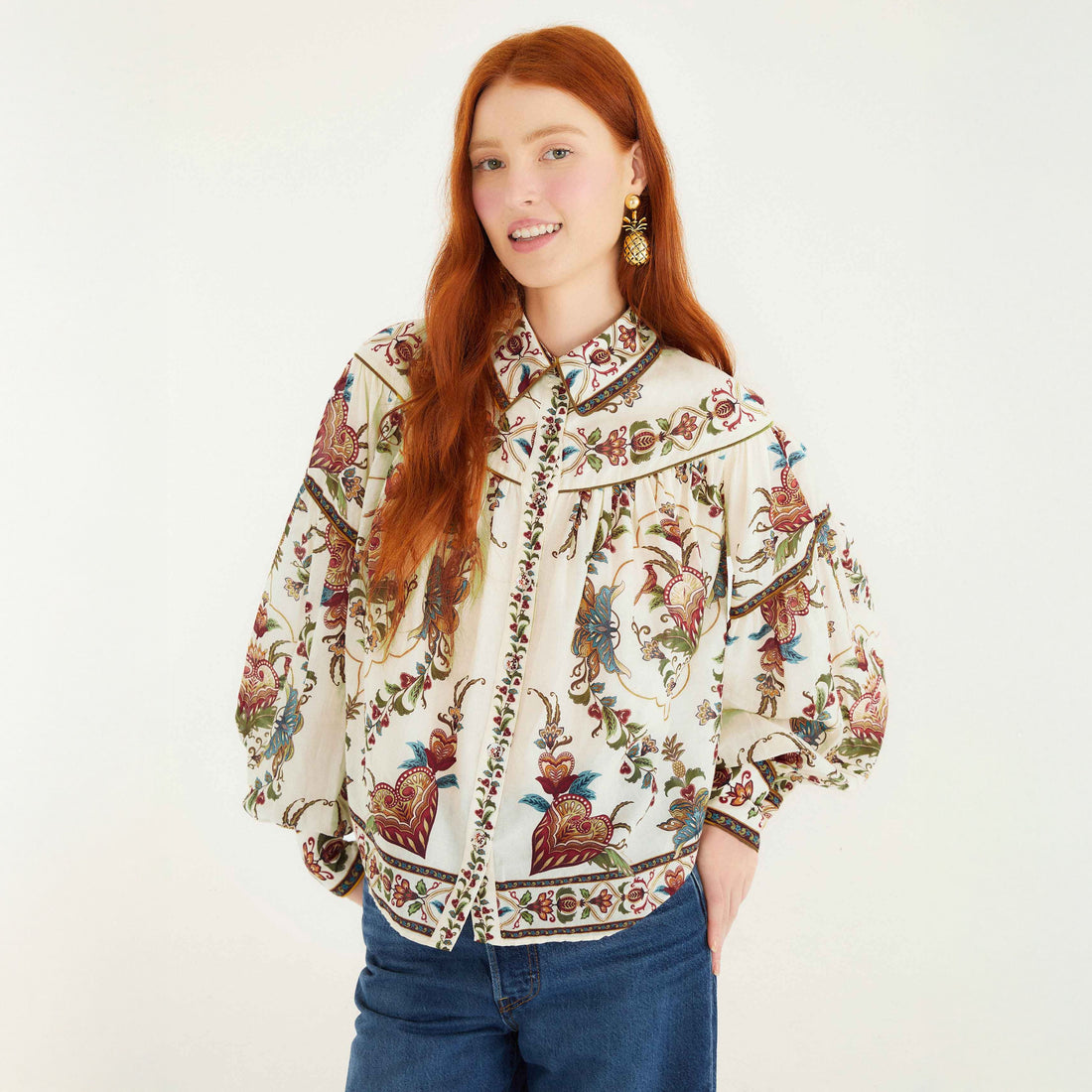 Majestic Hearts Cream Blouse - Majestic Hearts Cream