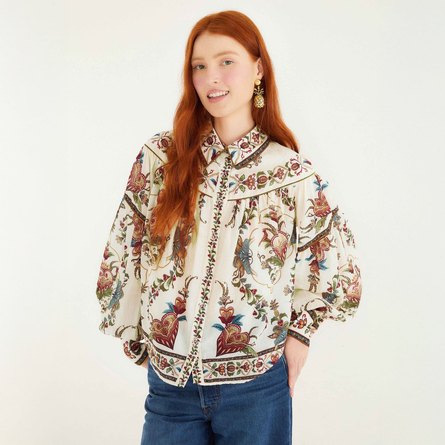 Majestic Hearts Cream Blouse - Majestic Hearts Cream