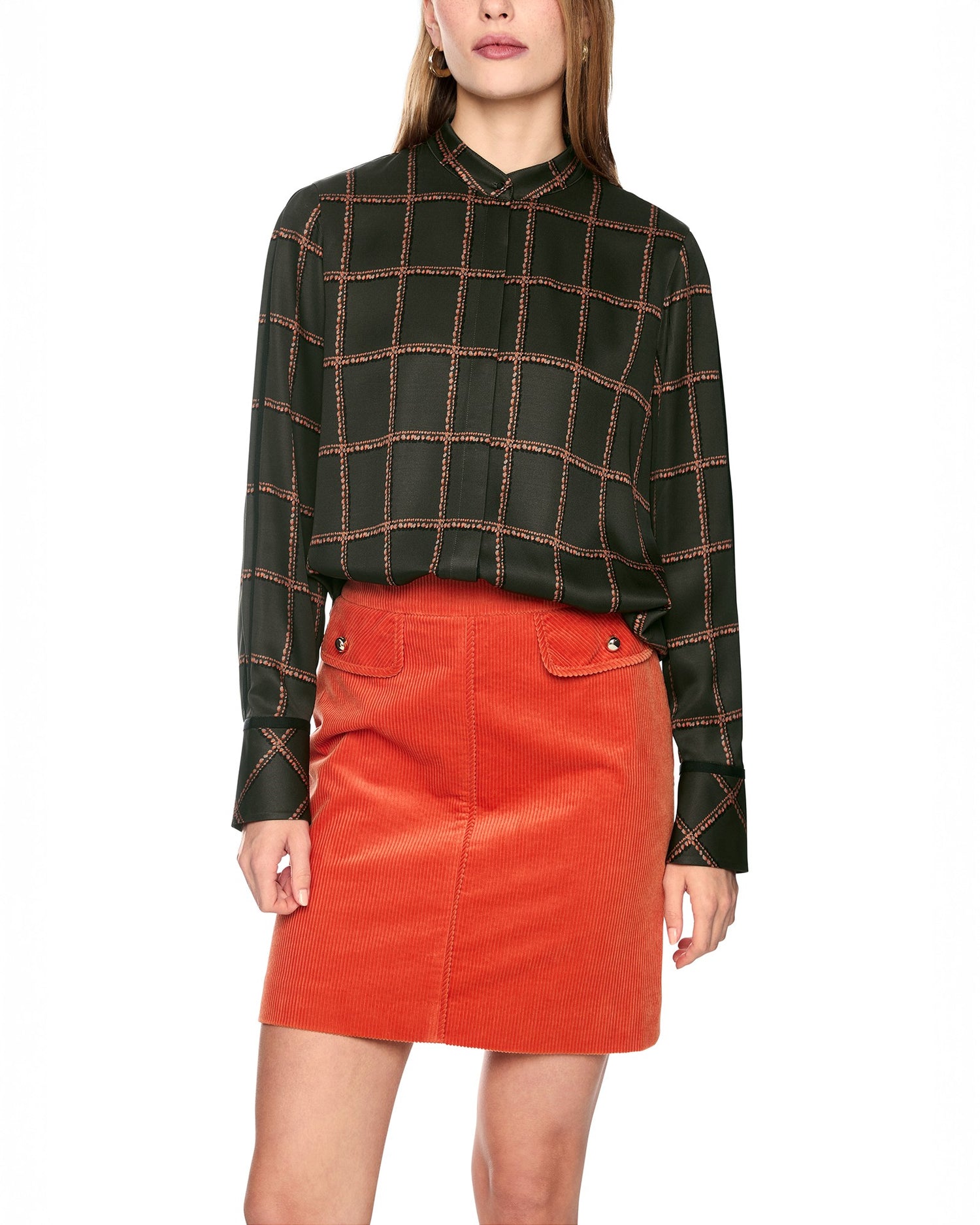 Check Silk Blouse - Khaki