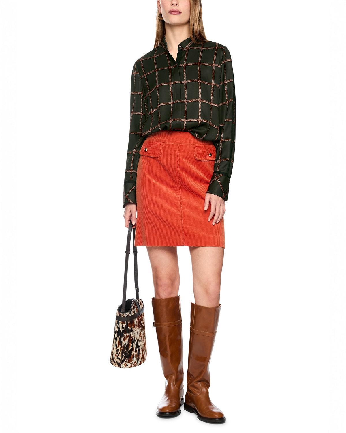 Check Silk Blouse - Khaki
