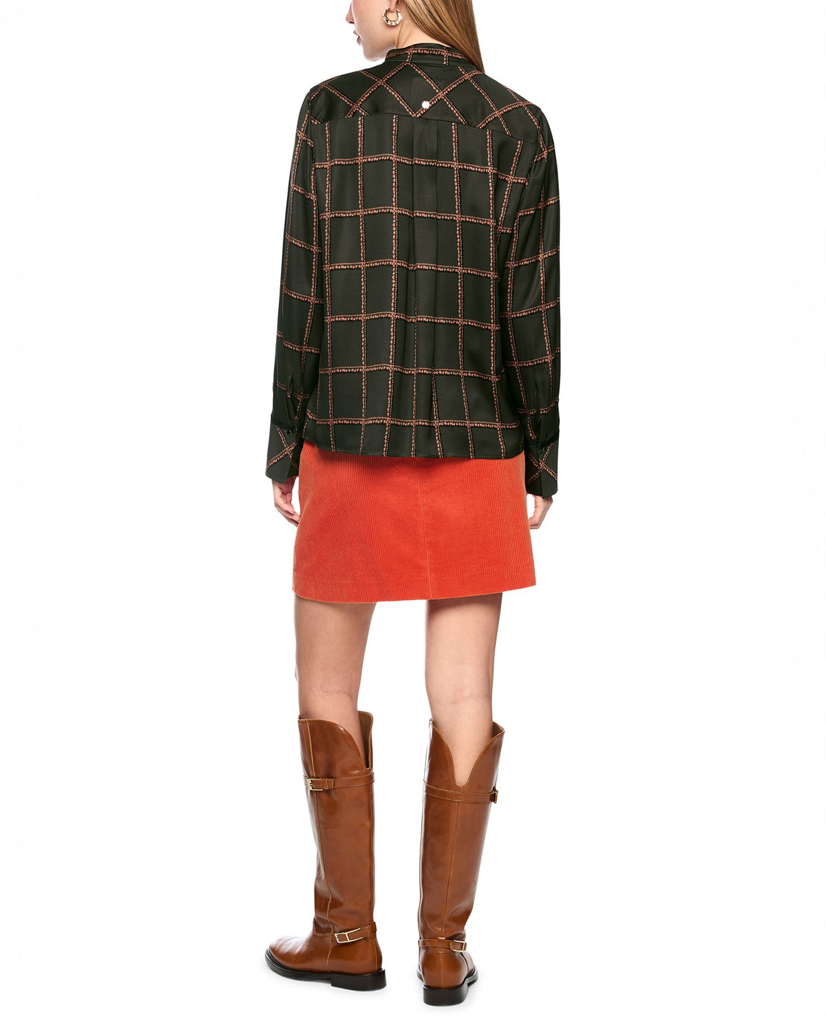Check Silk Blouse - Khaki