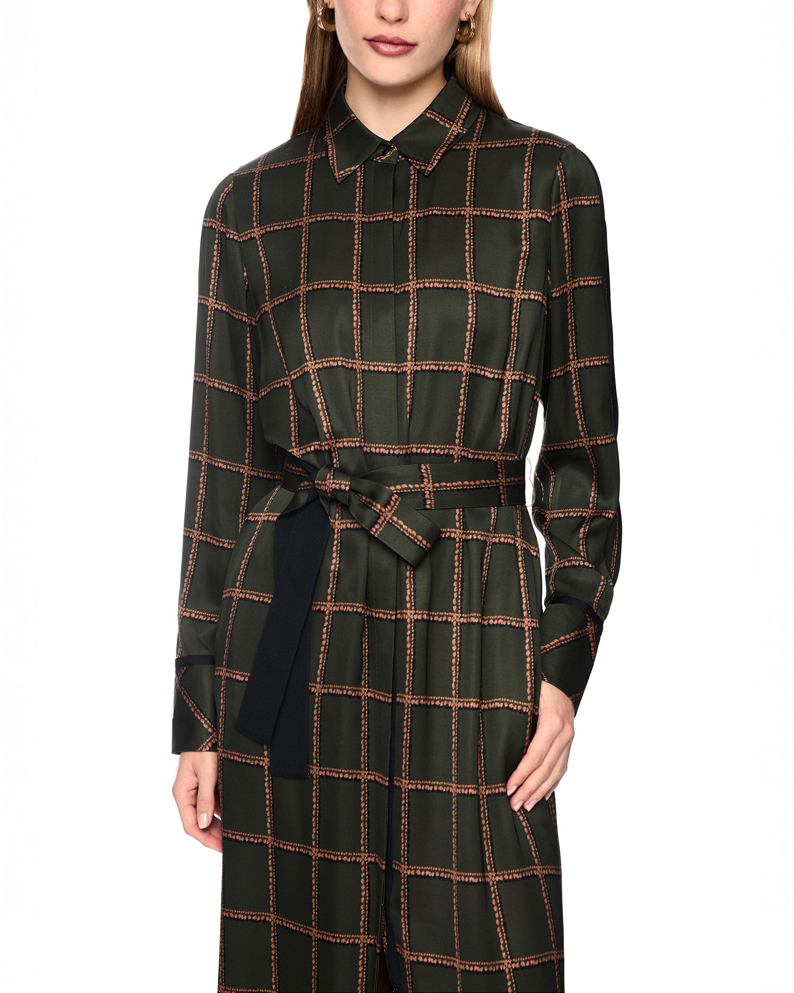 Check Shirt Dress - Khaki