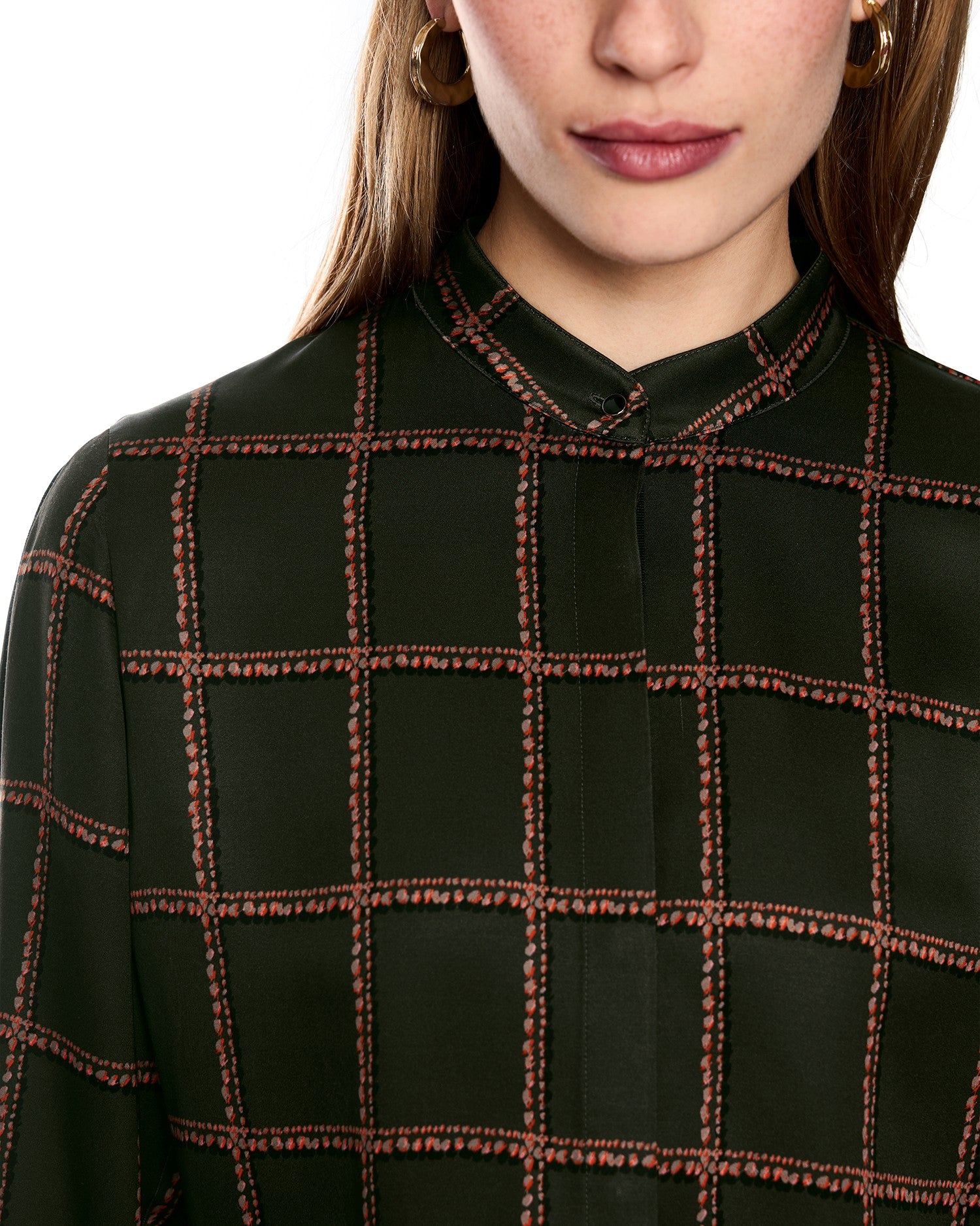 Check Silk Blouse - Khaki