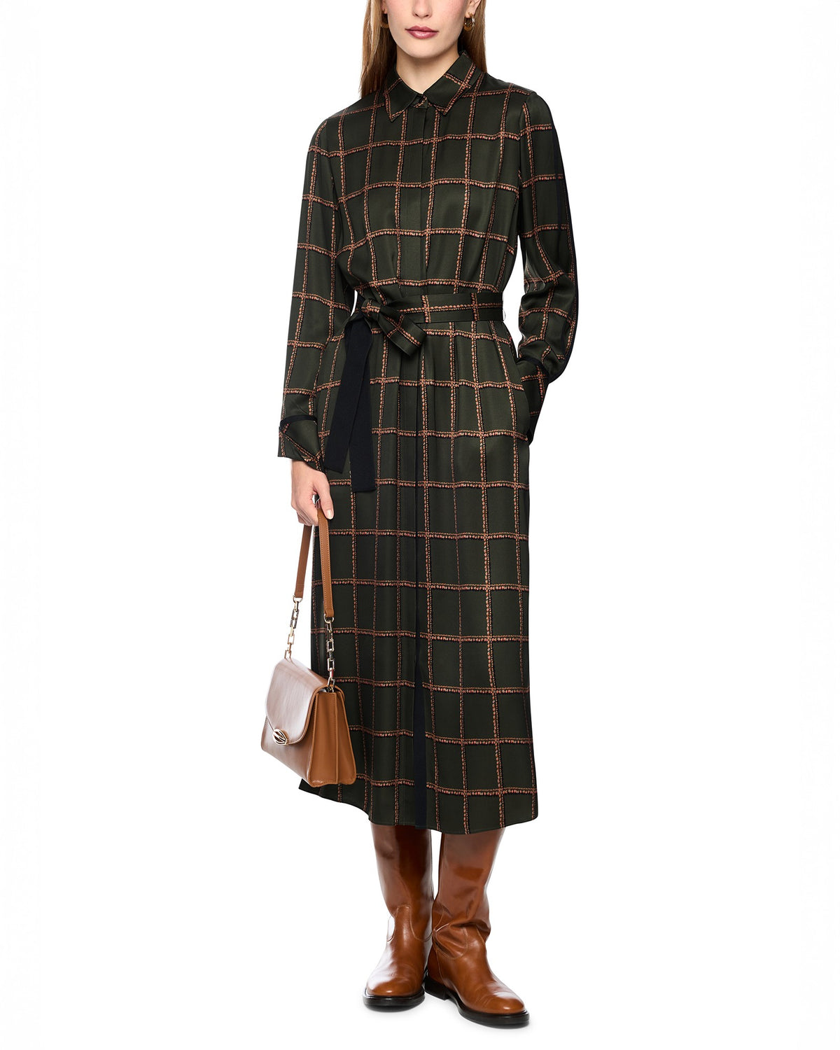 Check Shirt Dress - Khaki