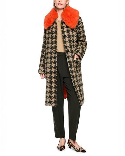 Dogtooth Coat Orange Collar - Green/Beige