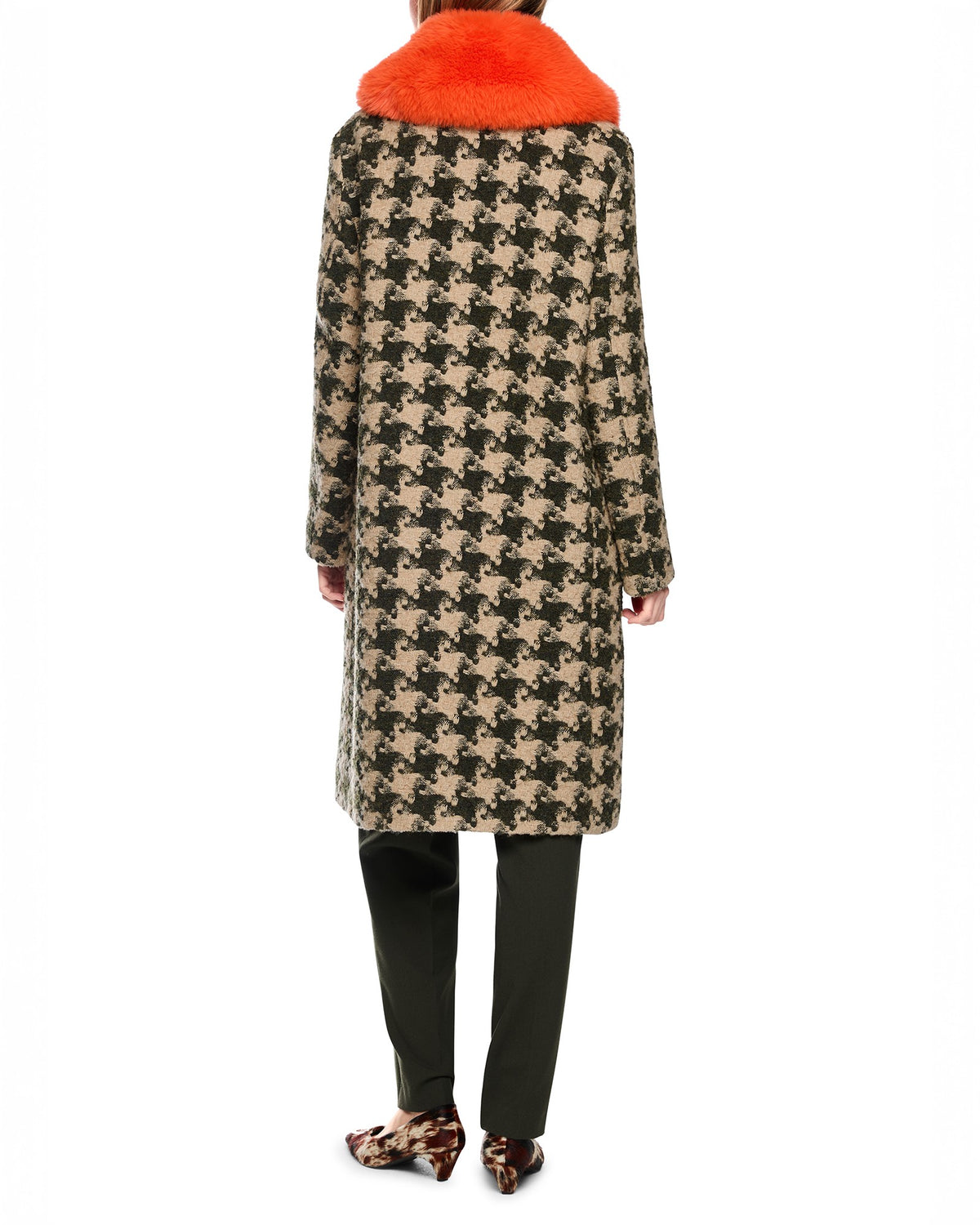 Dogtooth Coat Orange Collar - Green/Beige