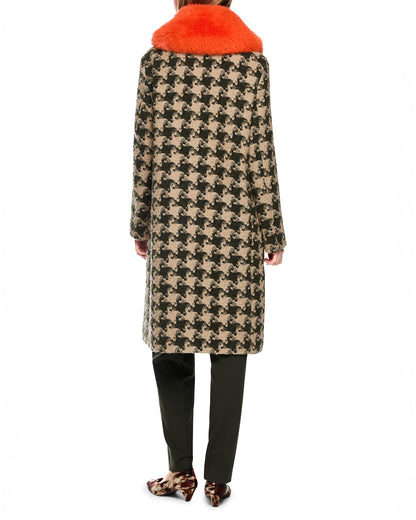 Dogtooth Coat Orange Collar - Green/Beige