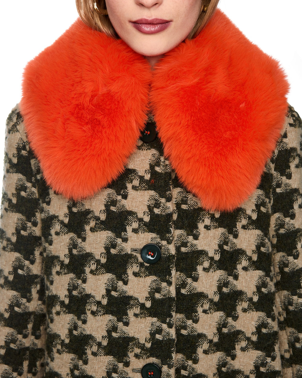 Dogtooth Coat Orange Collar - Green/Beige