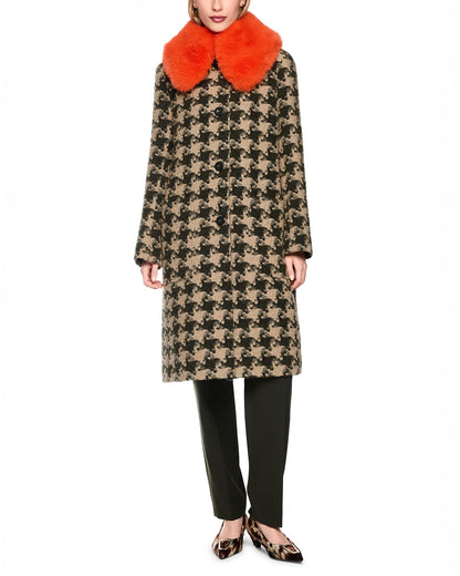 Dogtooth Coat Orange Collar - Green/Beige