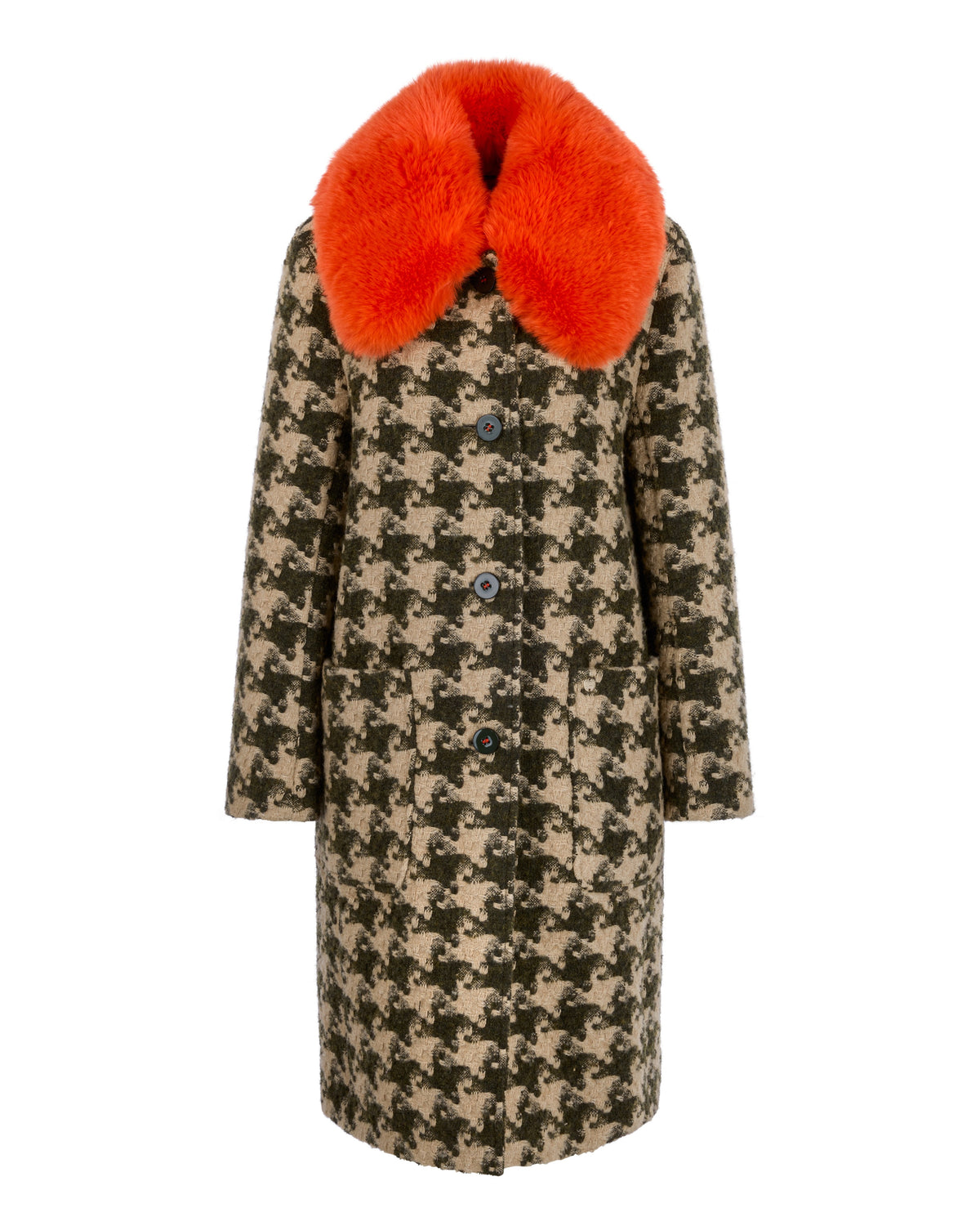 Dogtooth Coat Orange Collar - Green/Beige