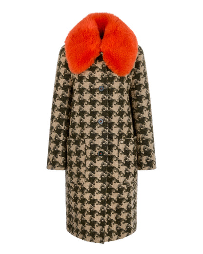 Dogtooth Coat Orange Collar - Green/Beige